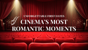 A cozy movie theater scene with a couple watching a classic romance film, highlighting the beauty of first dates in cinema