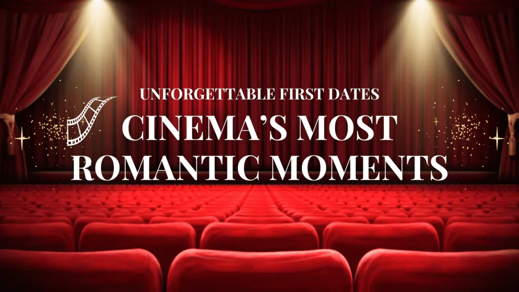 A cozy movie theater scene with a couple watching a classic romance film, highlighting the beauty of first dates in cinema
